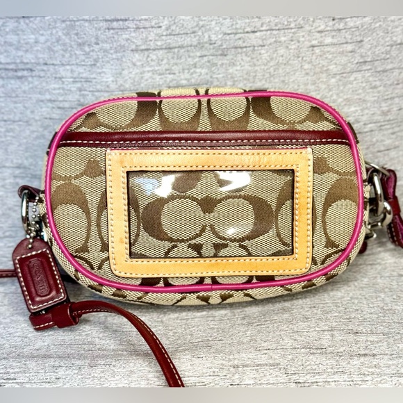 Coach Vintage Y2K Pink Suede, Signature Jacquard & Brown Leather Crossbody 7”x5” - Picture 4 of 17